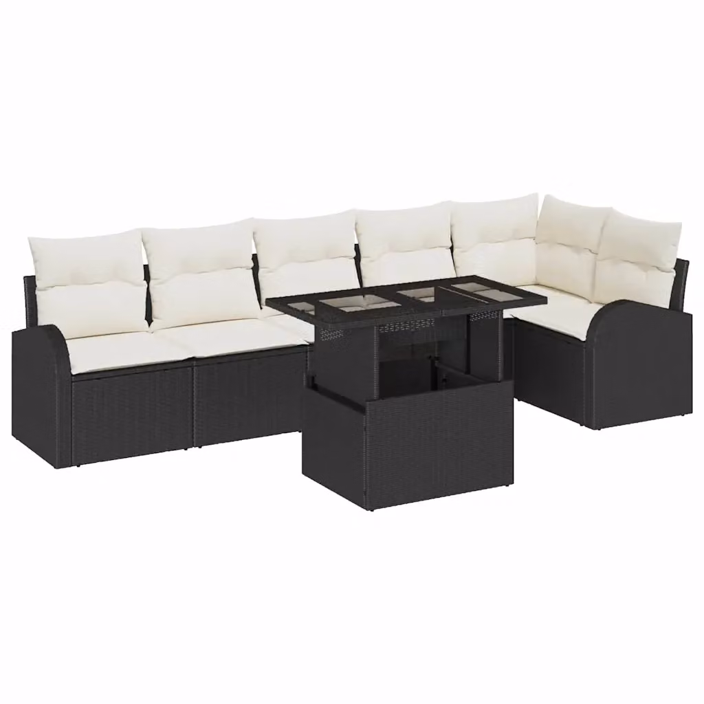 Set Divano da Giardino vidaXL 7 Pezzi in Polyrattan Moderno con Cuscini Nero e Beige – 2
