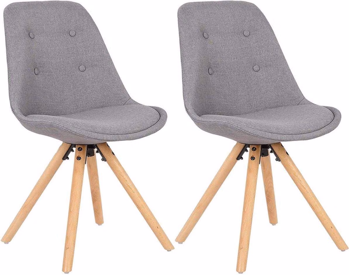 Sedia per ospiti - Tessuto grigio - Gambe in legno - Set da 2 - Sedie da pranzo Deluxe - Altezza seduta 46 cm