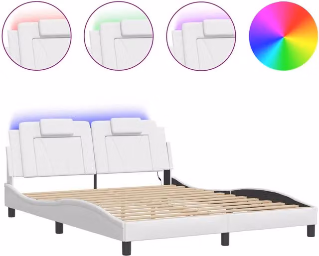 Letto matrimoniale | Letto per adulti | Giroletto Viana con LED senza Materasso Bianco 160x200 cm