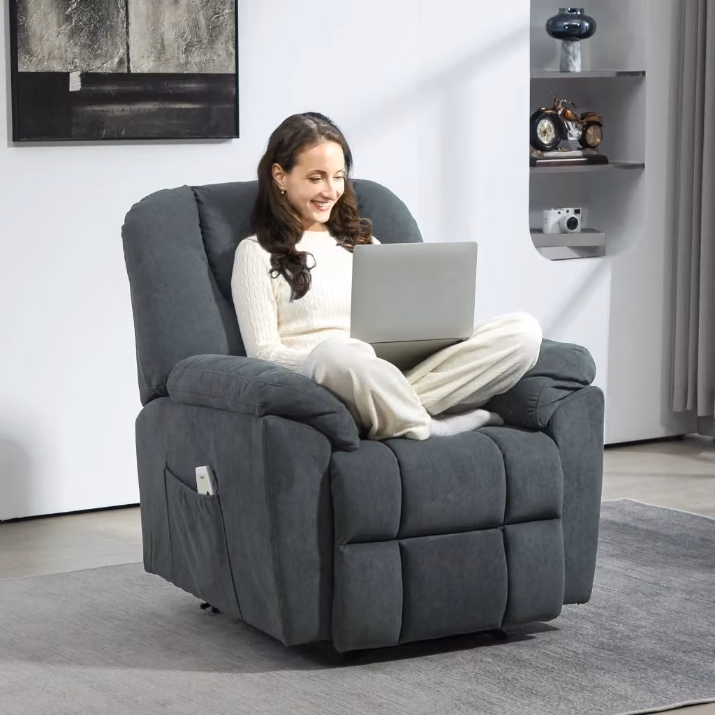 Poltrona Relax elettrica reclinabile REDOM con massaggio e calore in tessuto grigio scuro – 2
