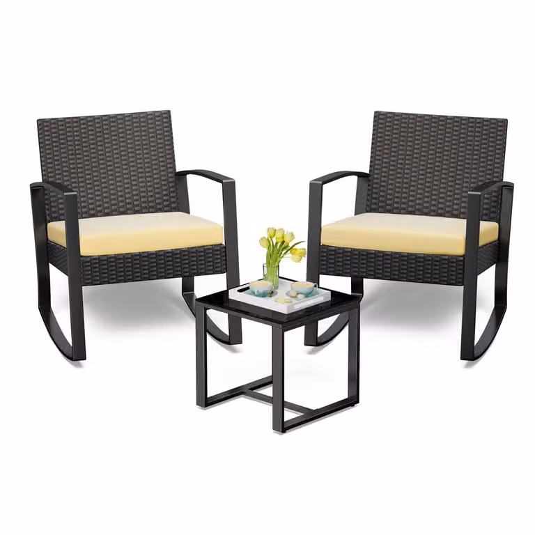 Set di mobili da giardino BEALIFE WR210, composto da 3 pezzi, realizzato in rattan di polietilene | Con cuscini rimovibili di colore giallo | Ideale per giardino e terrazza