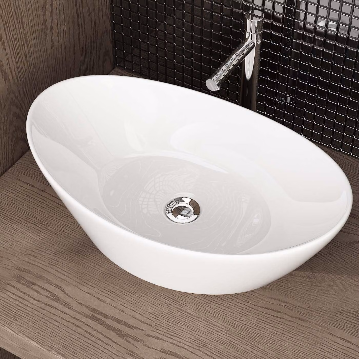 Lavabo da appoggio ovale in Vetroceramica, 55x34x17 cm, bianco