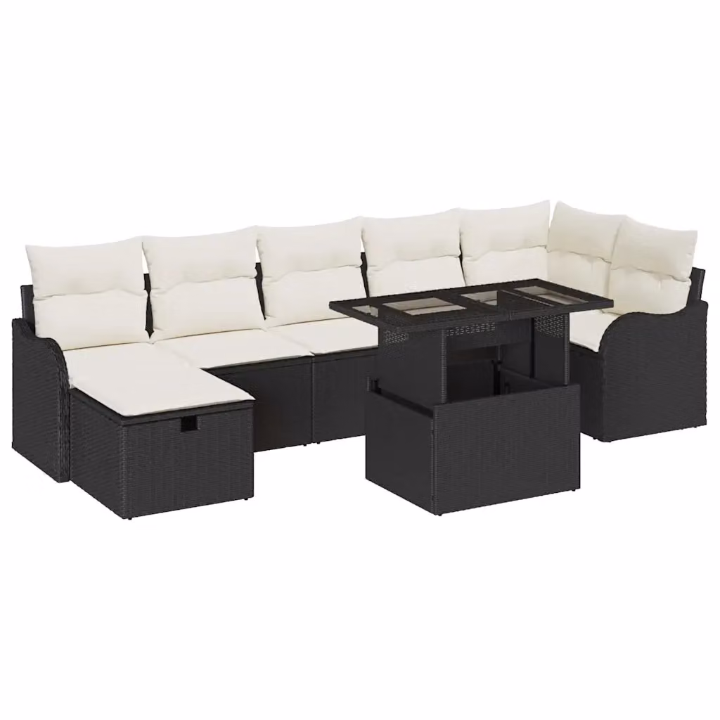 Set Divano da Giardino a L con Polyrattan e Cuscini vidaXL, 8 Pezzi, Nero – 2