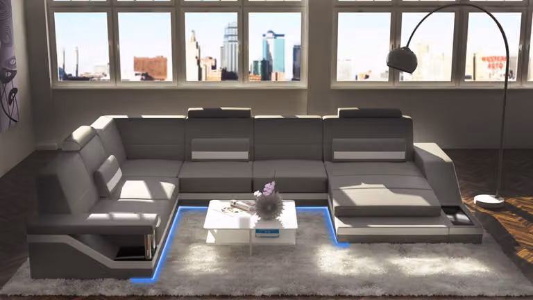 Designer Wohnlandschaft U-Form Couch Ecksofa Polster Garnitur Eckgarnitur Sofa