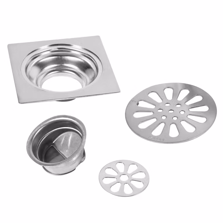 Coperchio quadrato per scarico a pavimento in acciaio inossidabile a pareti spesse con sistema di neutralizzazione degli odori per bagno e doccia (tipo 3)