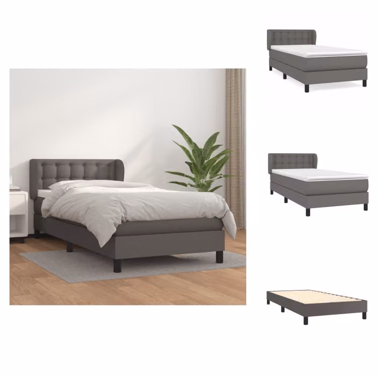 vidaXL Letto a molle con materasso grigio 80x200 cm in Pelle finta - Letti & strutture letto