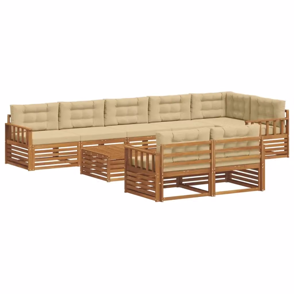 Set di divani da esterno vidaXL a forma di L in legno di acacia con tavolo da caffè e cuscini, Beige – 2