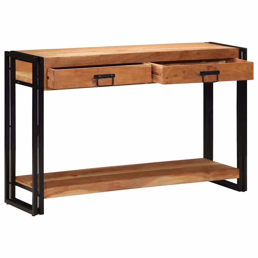 vidaXL Tavolo consolle moderno in legno di acacia massello e metallo, Marrone, L: 75 cm, P: 33 cm, H: 75 cm