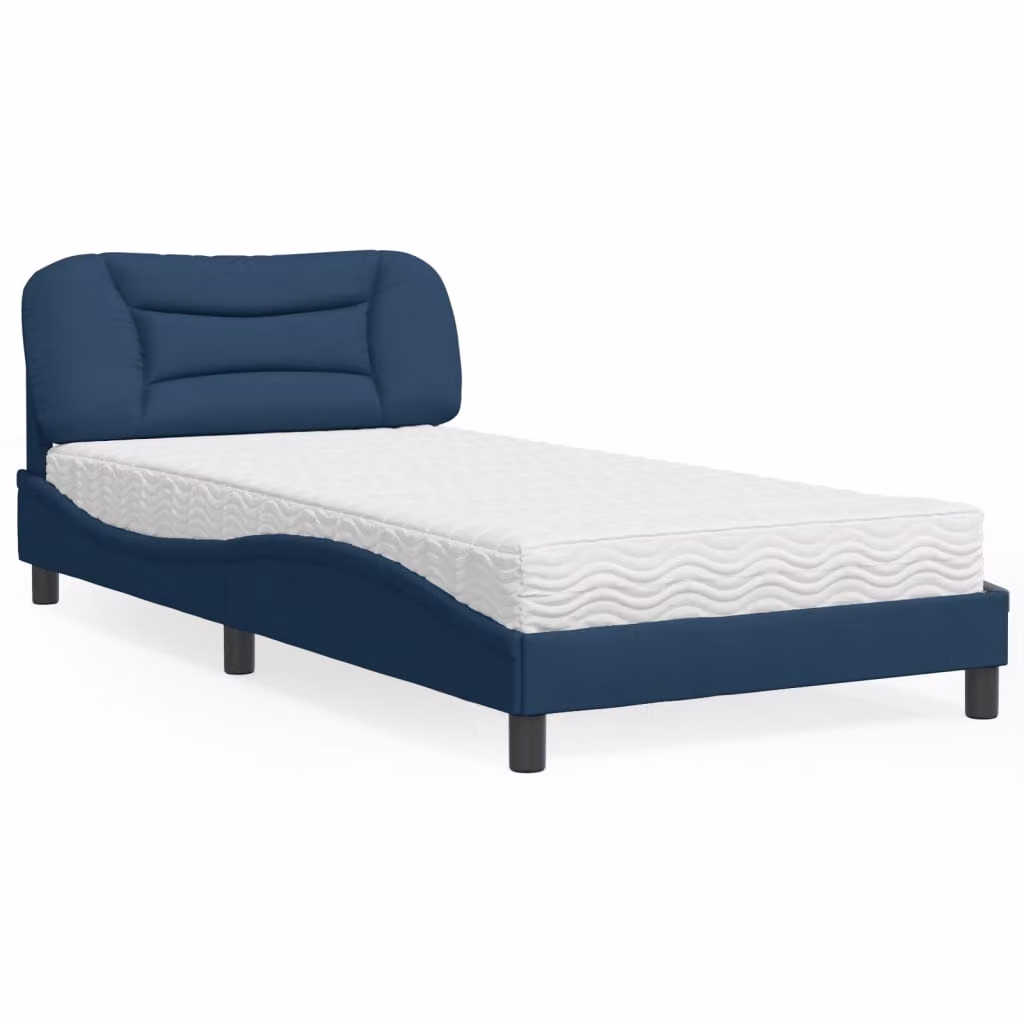 Letto con Materasso Hvar vidaXL in Tessuto Blu e Bianco L/P: 100 x 200 cm