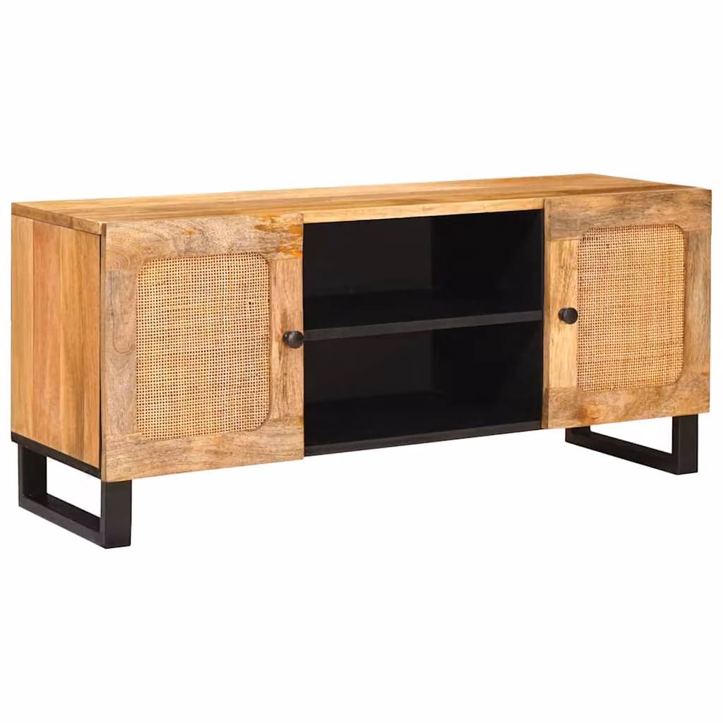Mobile TV vidaXL in legno di mango massello e metallo, Marrone, L 105 x P 33 x H 46 cm