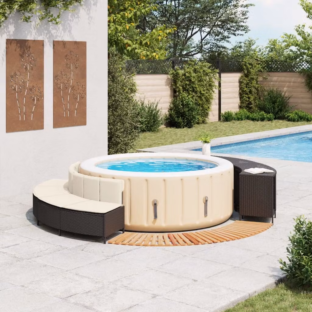 vidaXL Bordo per Spa Nero in Polyrattan e Legno Massello di Acacia