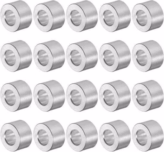20 distanziatori in alluminio con foro da 5 mm, diametro esterno di 10 mm, lunghezza 1/4 di pollice - confezione di distanziatori rotondi da avvitare per viti M5, viti e barre