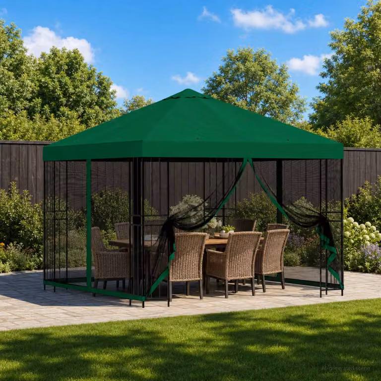 vidaXL Gazebo da giardino con pareti laterali e finestre, Verde e Nero, L/P: 300 x 300 cm, H: 276,5 cm