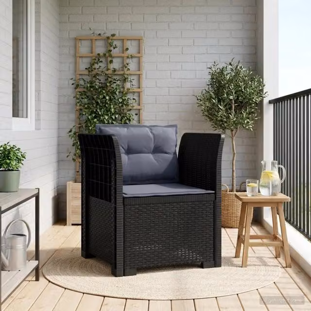 Poltrona a 1 Posto con Cuscini in Effetto Rattan vidaXL, Colore Antracite – 1
