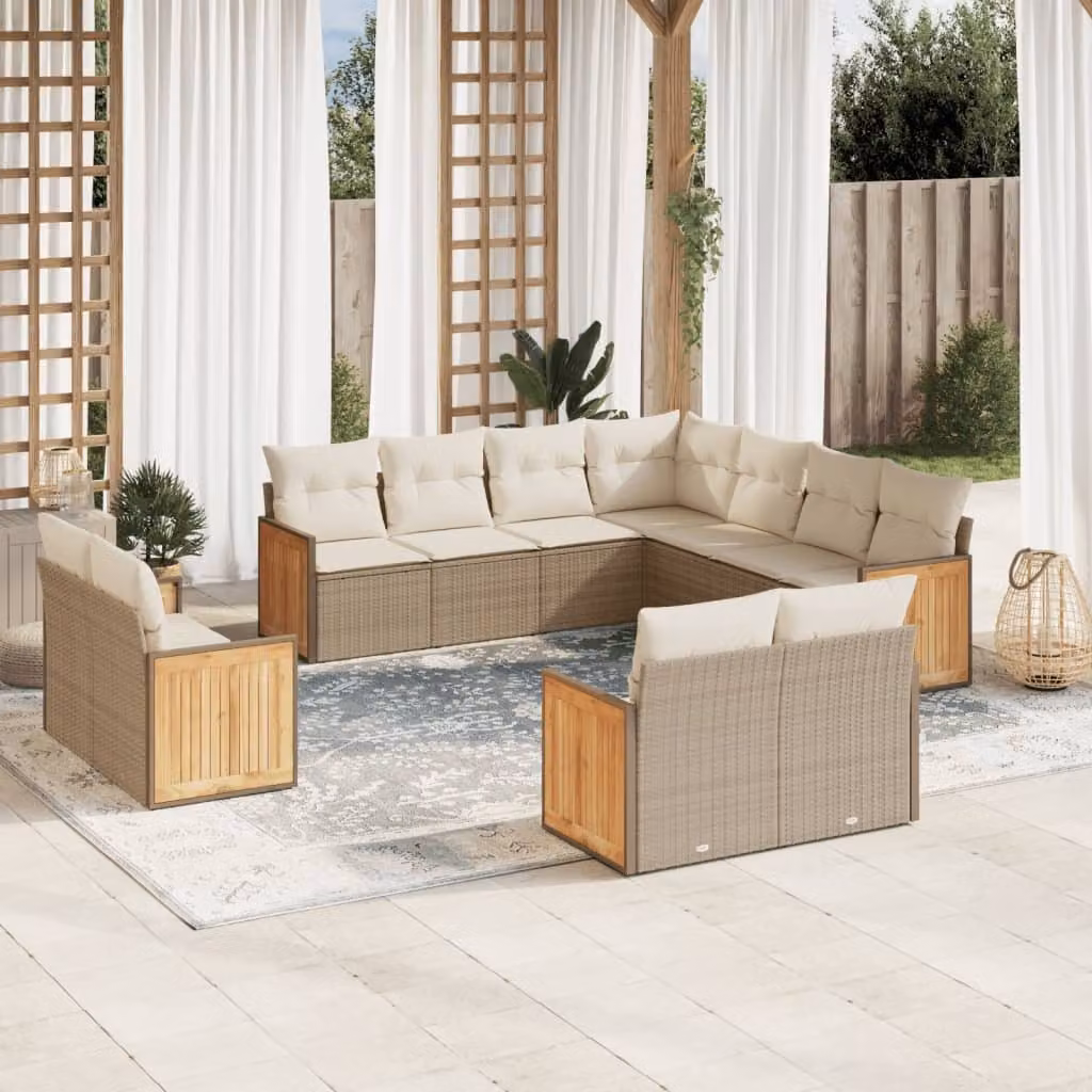 Maison Exclusive - Set Divani da Giardino 11 pz con Cuscini Beige in Polyrattan