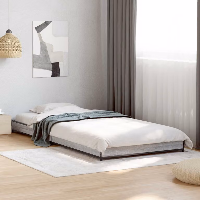 Struttura del letto moderna vidaXL Sonoma in grigio e nero con doghe in legno L: 80 cm, P: 200 cm, H: 83 cm