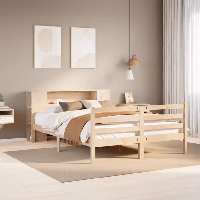 Letto Libreria VIDAXL in Legno di Pino Naturale con Scaffali Integrati L: 135 cm, P: 190 cm – 1
