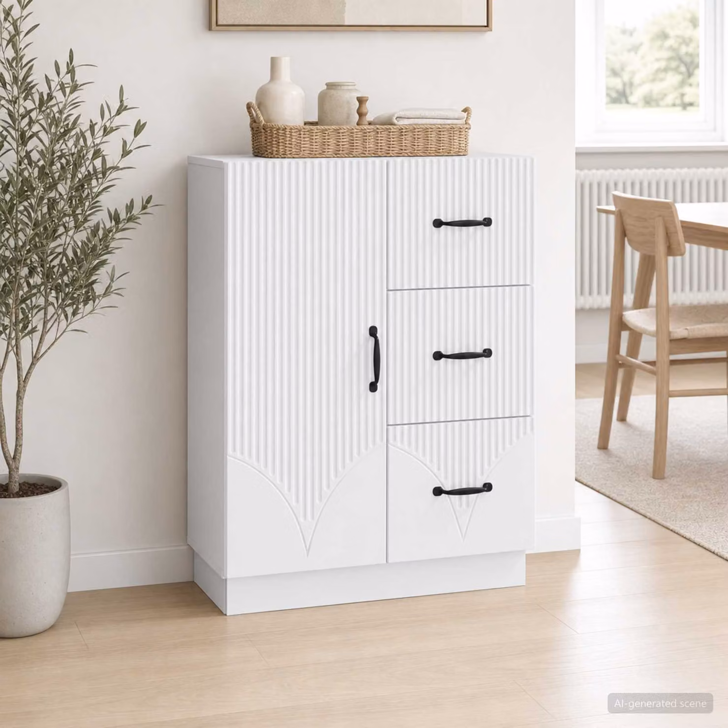 Credenza moderna vidaXL in legno ingegnerizzato e metallo, Bianco, L 66 cm x P 34,5 cm x H 87 cm