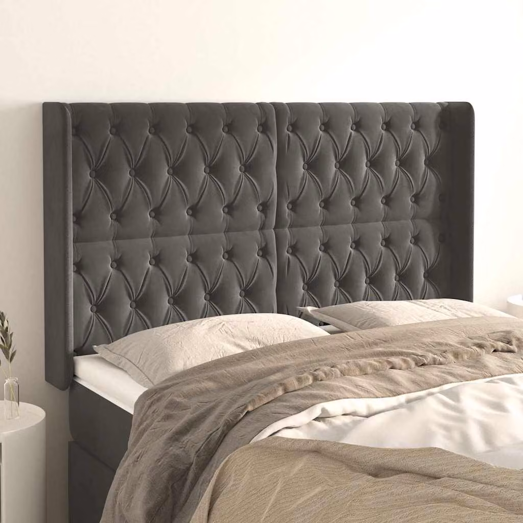 Testiera ad Orecchio vidaXL in Velluto Grigio L: 147 cm, P: 16 cm, H: 118/128 cm – 1