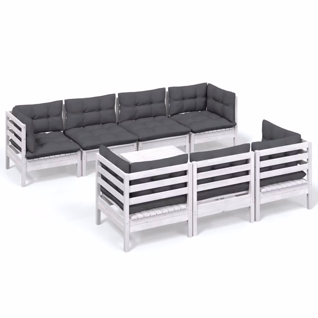 Set Salotto da Giardino con Cuscini 8 pz Legno Massello di Pino