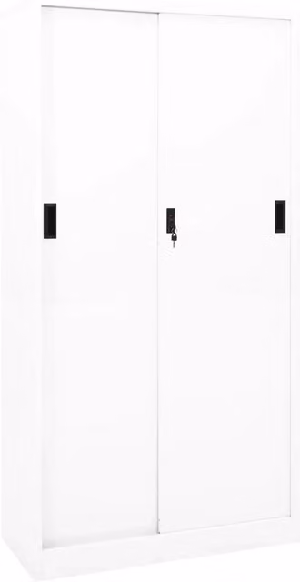 Armadio da ufficio moderno in metallo bianco con ante scorrevoli e ripiani regolabili L: 90 cm, P: 40 cm, H: 180 cm
