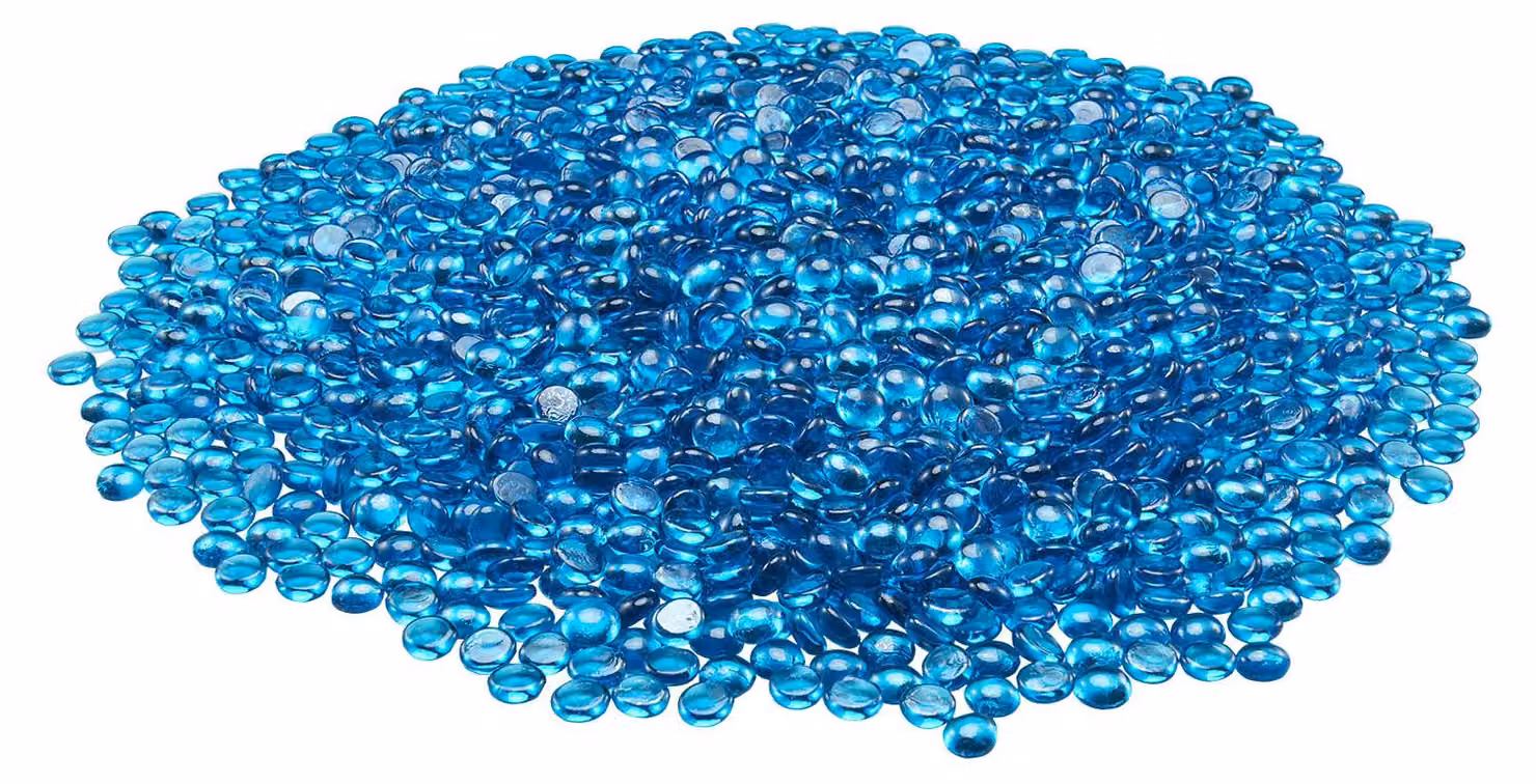 SucceBuy Vetro per caminetti, 4,5 kg di pietre di vetro resistenti al calore, perle di vetro riflettenti da 19 mm per caminetti, rocce di vetro per caminetti, cristalli decorativi per caminetti, perle per caminetti in blu caraibico