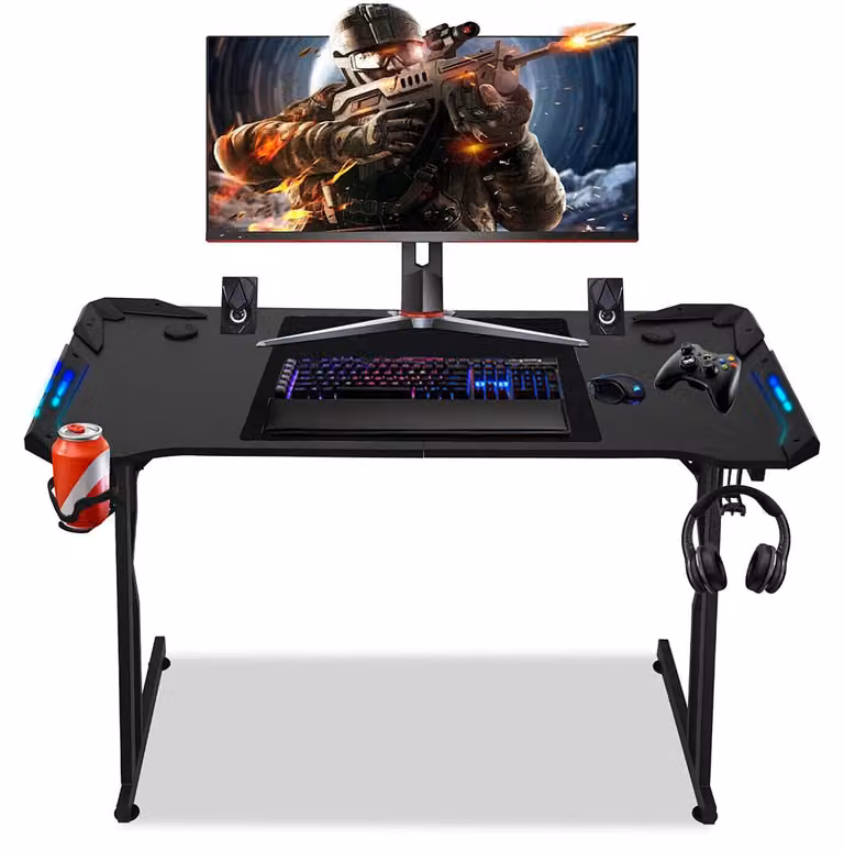 Ikodm 120x60 cm Tavolo da gaming a LED Tavolo da computer con piano d'appoggio Tavolo da gaming a LED Tavolo da lavoro ergonomico Tavolo da lavoro ergonomico a forma di Z