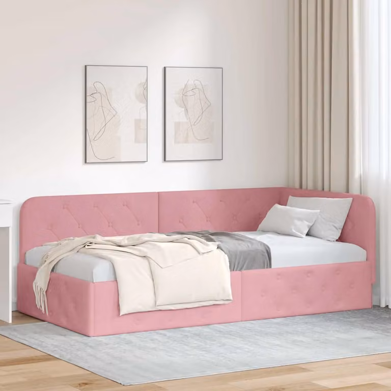 Cornice del letto ad angolo vidaXL in velluto rosa, L 100 x P 200 cm