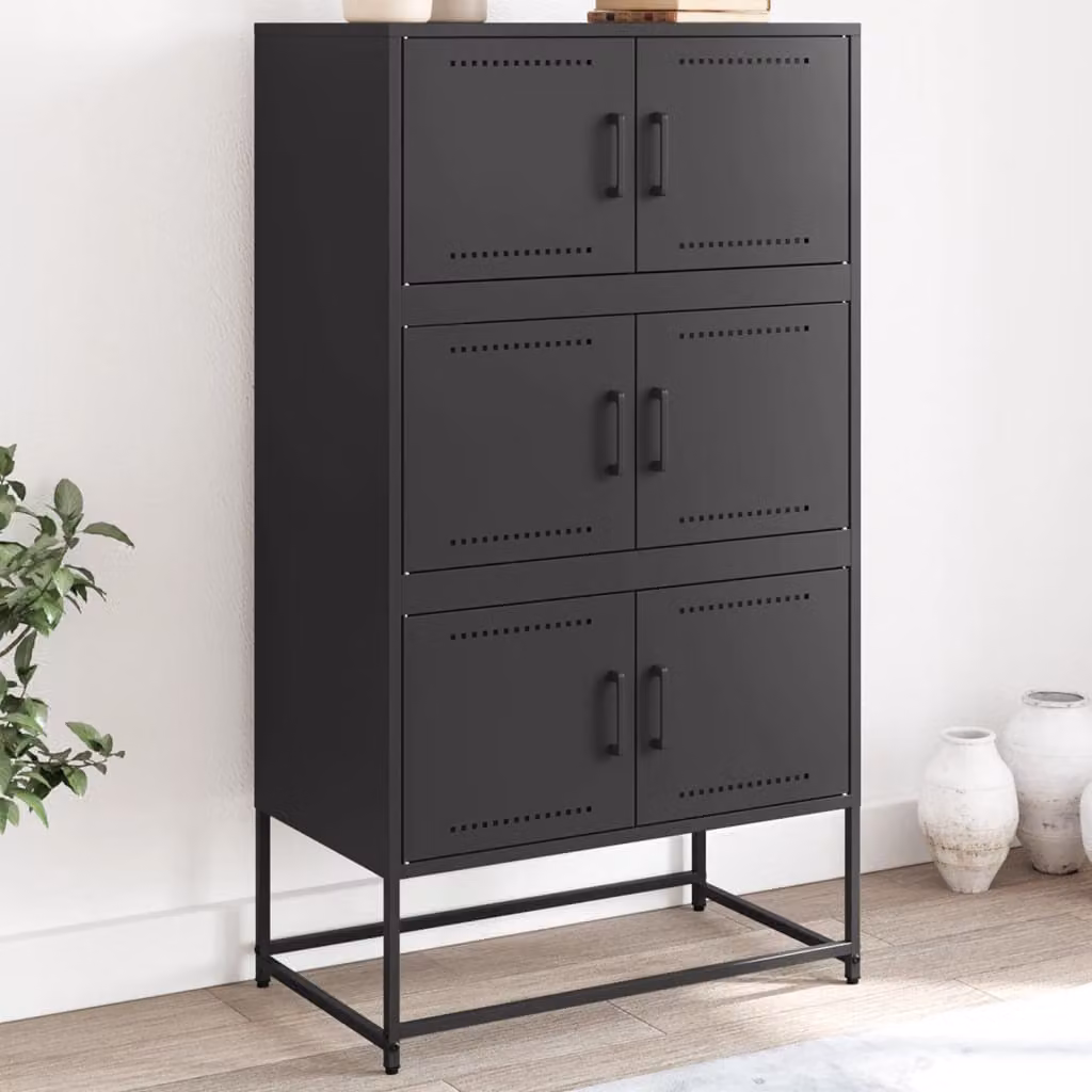 Credenza nera in metallo stile industrial vidaXL L: 68,5 cm, P: 38,5 cm, H: 123,5 cm