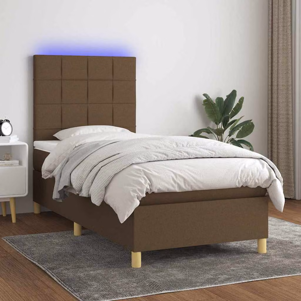 Letto a molle con materasso e illuminazione LED vidaXL in tessuto marrone scuro L 80 cm x P 200 cm – 1