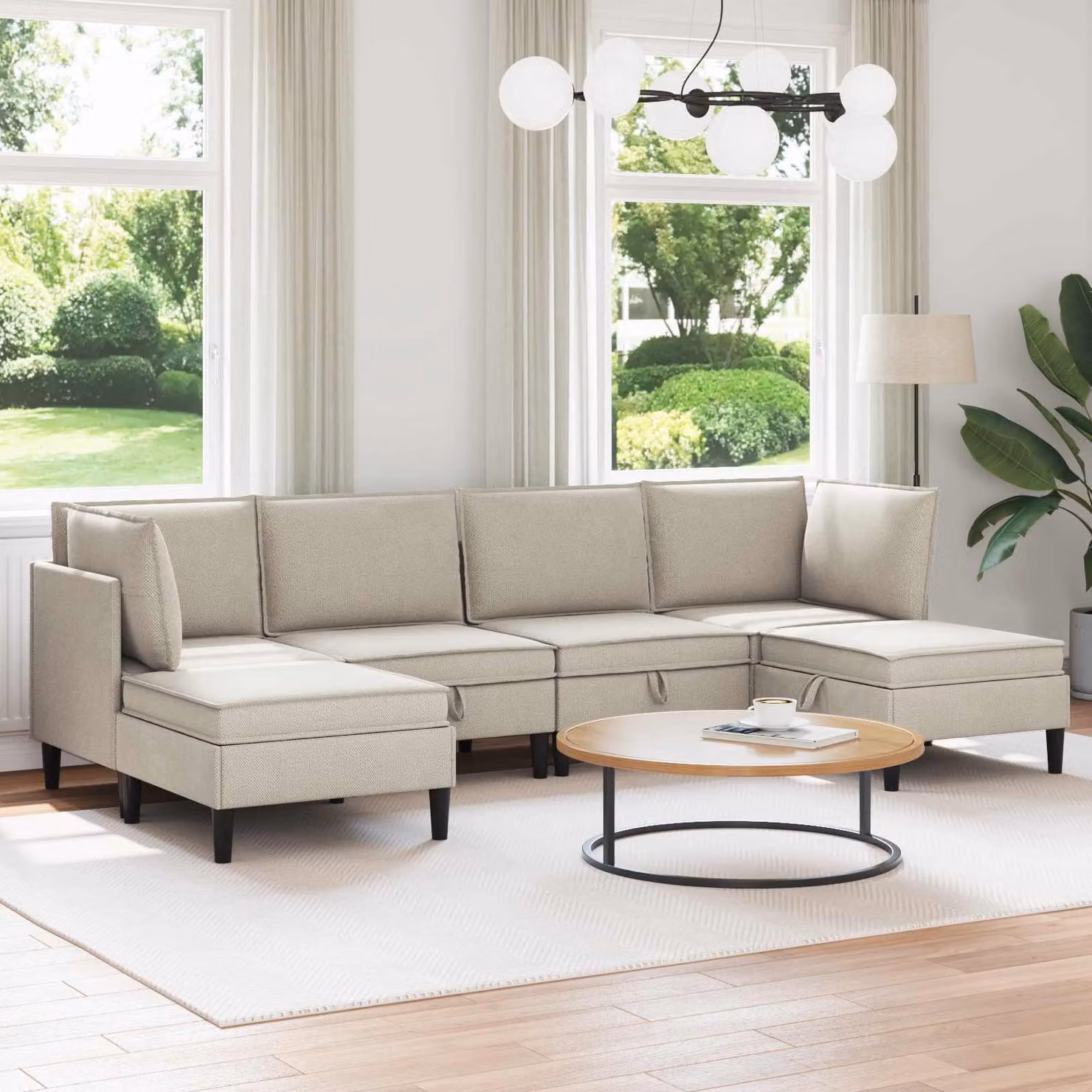 Set di mobili per il soggiorno vidaXL composto da 6 pezzi in tessuto beige e marrone con design moderno a forma di L e cuscini inclusi