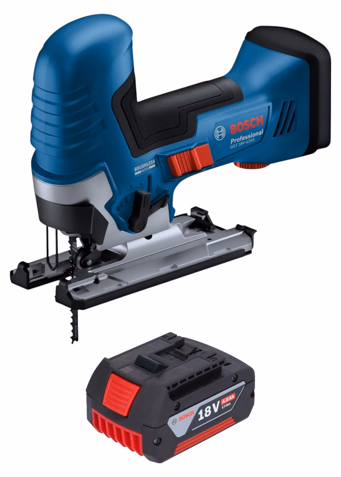 Bosch GST 18V-125 S Seghetto alternativo professionale a batteria 18 V 125 mm brushless + 1x batteria ricaricabile 4,0 Ah - senza caricabatterie