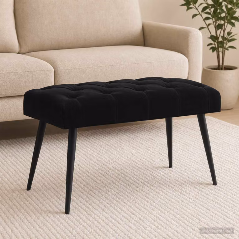Panchina moderna vidaXL in velluto nero con bottoni imbottiti L: 80 cm, P: 40 cm, H: 46 cm