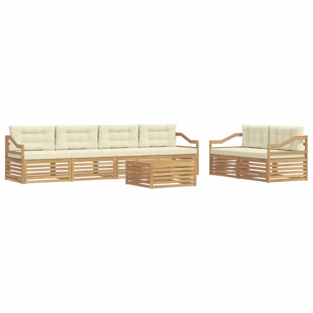 Set di mobili da giardino vidaXL composto da 7 pezzi con divani, poltrone e tavolino in legno di acacia, colori bianco e beige – 2