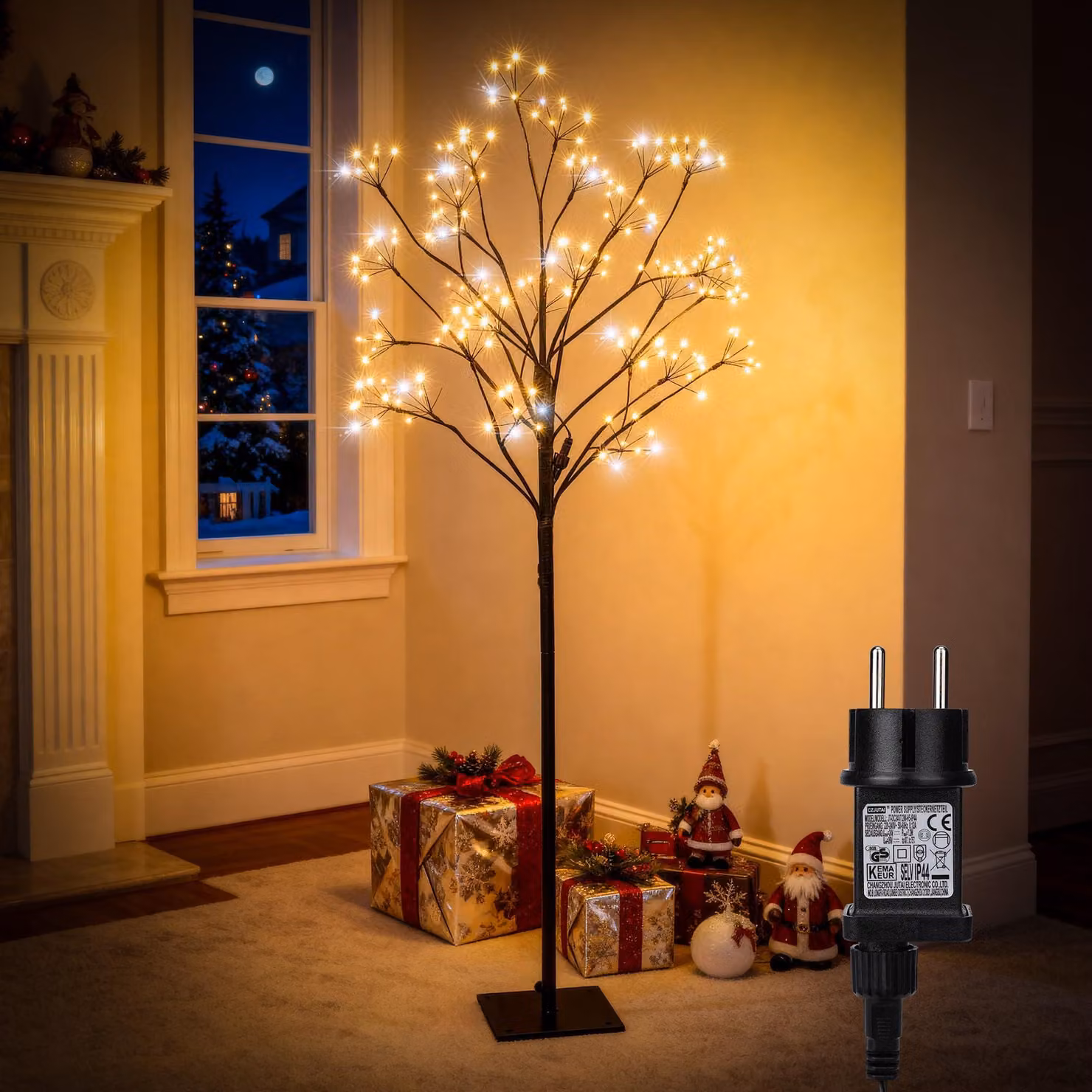 Albero artificiale con 261 LED, luce bianca fredda, timer, per uso esterno