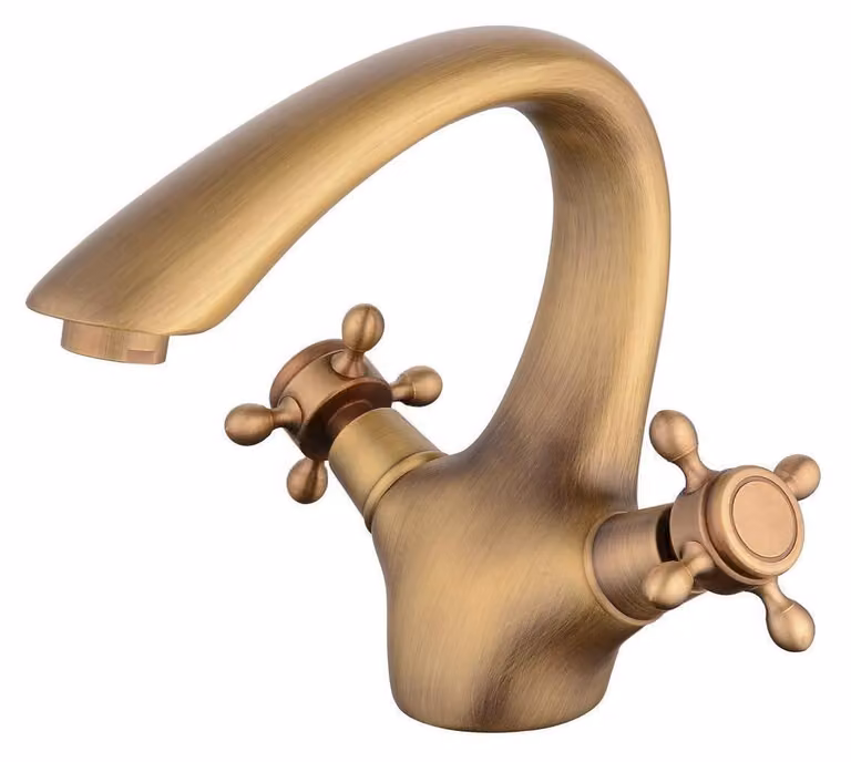 Miscelatore per lavabo a due maniglie, stile antico e retrò, in ottone spazzolato