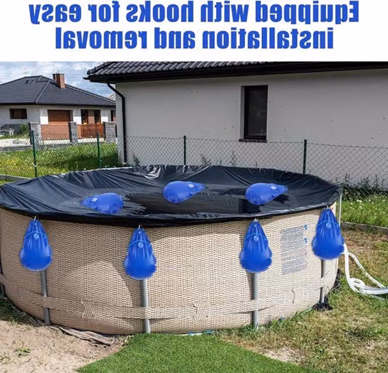 Set da 12 pezzi con pesi per coperture di piscine, ganci impermeabili e sacchi antigelo per la protezione delle piscine durante l'inverno