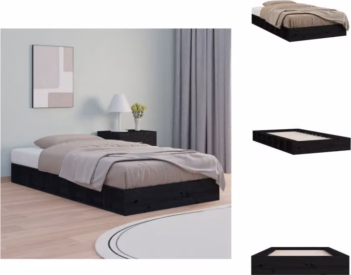 vidaXL Letto in legno massiccio nero 75x190 cm - Letti e strutture letto