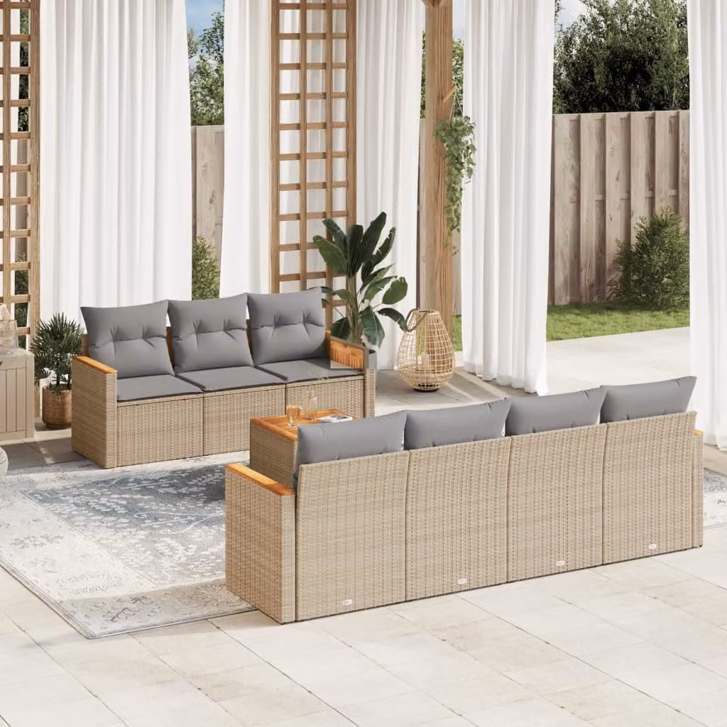 Maison Exclusive - Set Divano da Giardino 8 pz con Cuscini Beige Misto Polyrattan