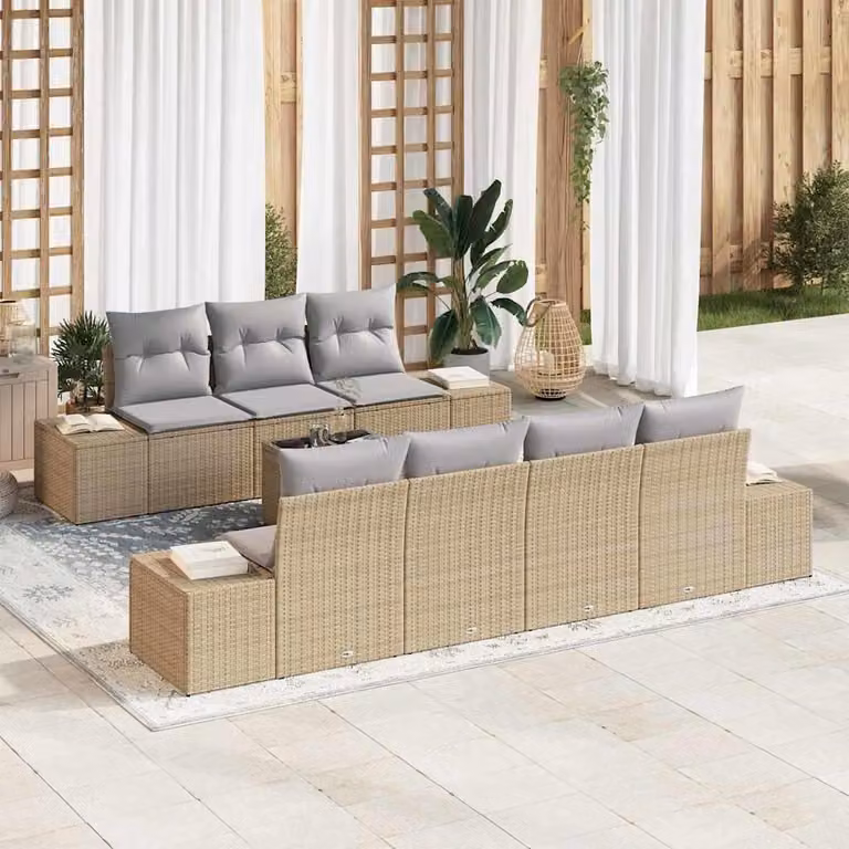 Maison Exclusive - Set Divano da Giardino con cuscino 8 pcs Beige polyrattan