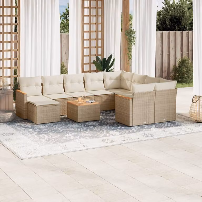 Maison Exclusive - Set Divani da Giardino 11 pz con Cuscini Beige in Polyrattan
