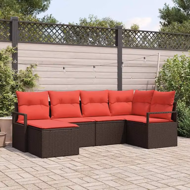 Set di divani da giardino vidaXL a forma di L composto da 6 pezzi in rattan marrone con cuscini inclusi