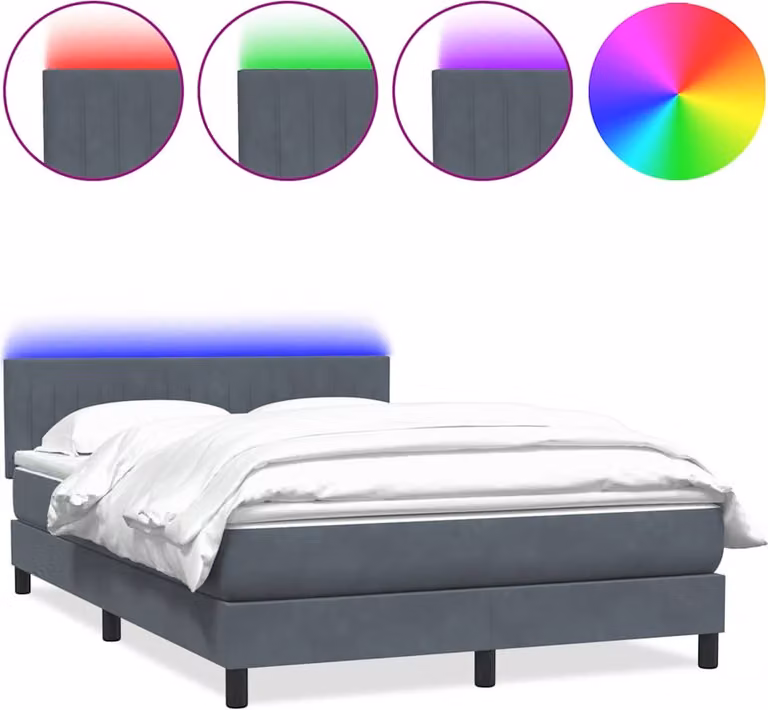 Letto a Molle con Materasso e LED Grigio Scuro 160x210 cm Velluto