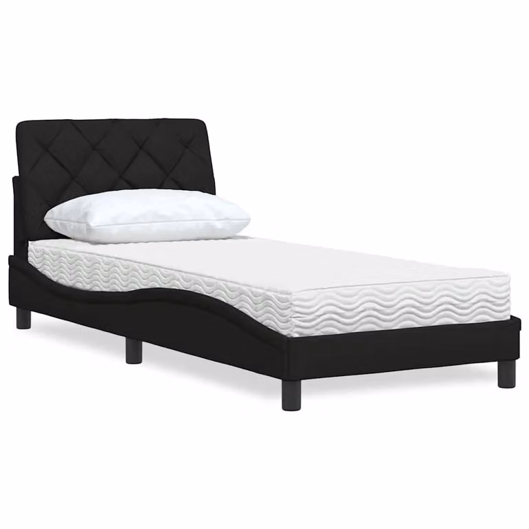 Letto con Materasso vidaXL in Tessuto Nero L/P/H: 90 x 190 cm