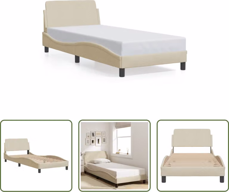 The Living Store Struttura letto con testiera crema 80x200 cm in tessuto