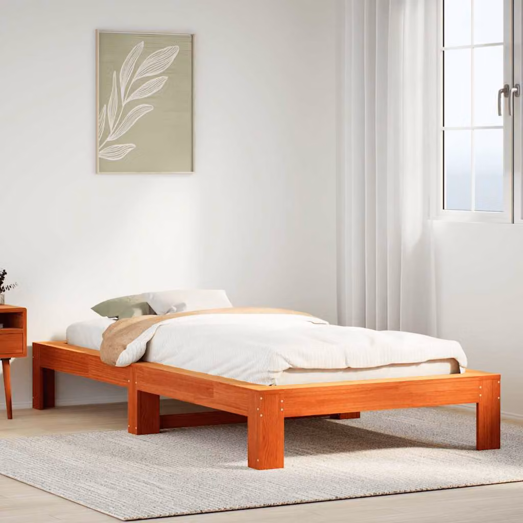 Letto in legno di pino vidaXL color marrone cera con struttura rigida e doghe in composito L: 190 cm, P: 75 cm, H: 96,5 cm