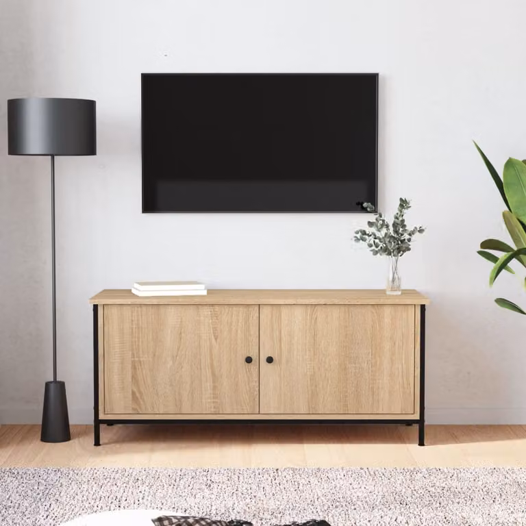 Mobile TV vidaXL con ante in Rovere Sonoma, L/P/H: 102 x 35 x 45 cm, Legno Multistrato e MDF, Colore Marrone/Beige