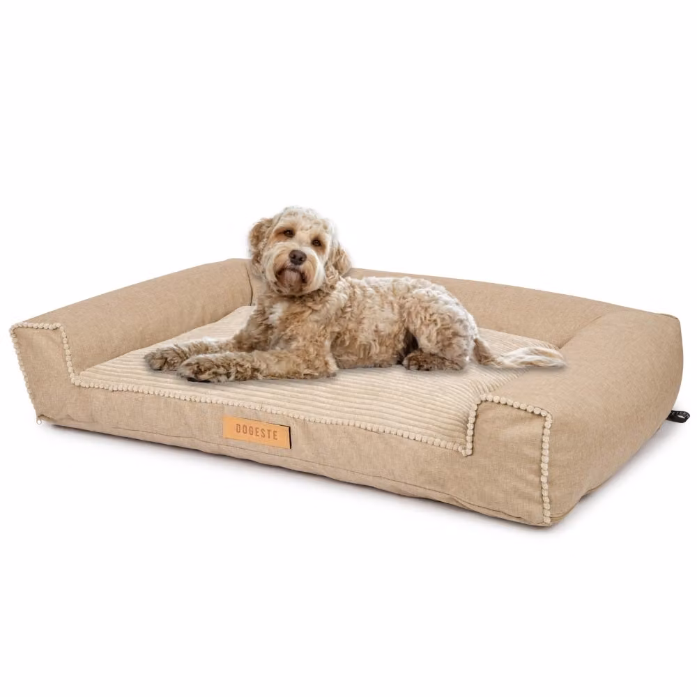 Letto grande per cani divano per cani cuscino per cani cesto lavabile - colore beige a coste - tappetino per cani taglia XXL - 118x78 cm