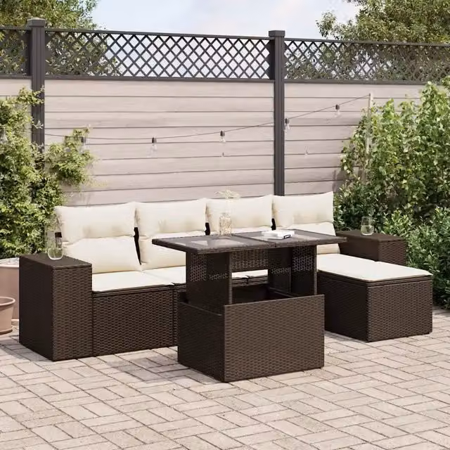 Set Divano da Giardino 6 pz con Cuscini Marrone in Polyrattan 3326784