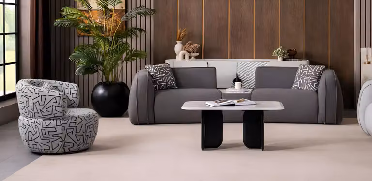 Graue Wohnzimmer Textilgarnitur Stilvoller Polster 3-Sitzer Sessel